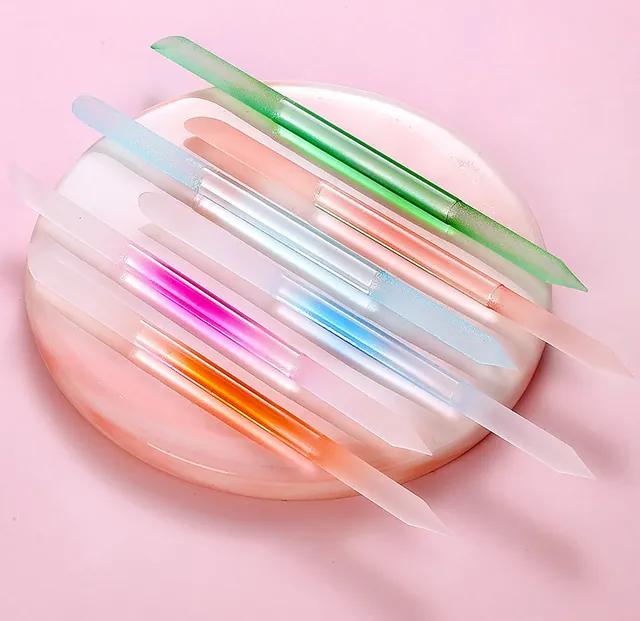 Crystal-glass nail sticks with a pink pencil-style holder