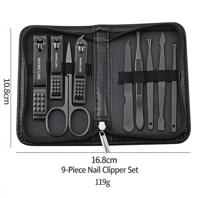 The pouch marked 16.8 cm by 10.8 cm and 119 g
