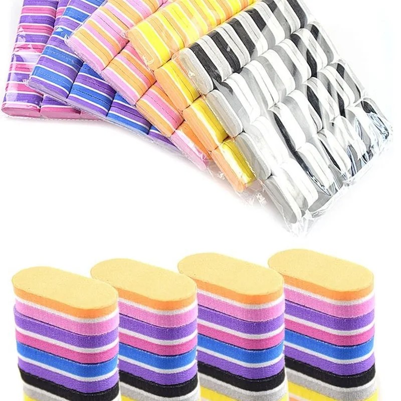 Stacked mini double-sided buffer blocks in white, blue, yellow, pink and black