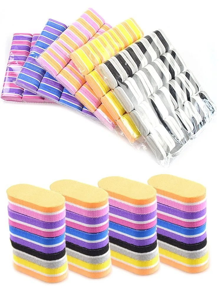 Stacked mini double-sided buffer blocks in white, blue, yellow, pink and black