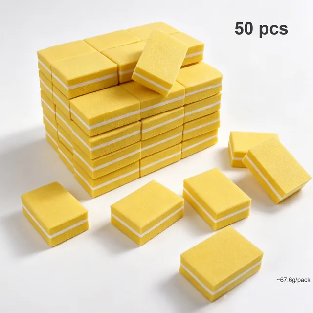 Stacked mini square buffer blocks with a 50 pcs badge and a 67.6 g per pack badge