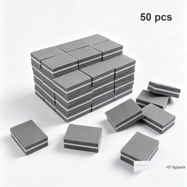 Mini square buffer blocks stacked with the printed abrasive faces toward the camera