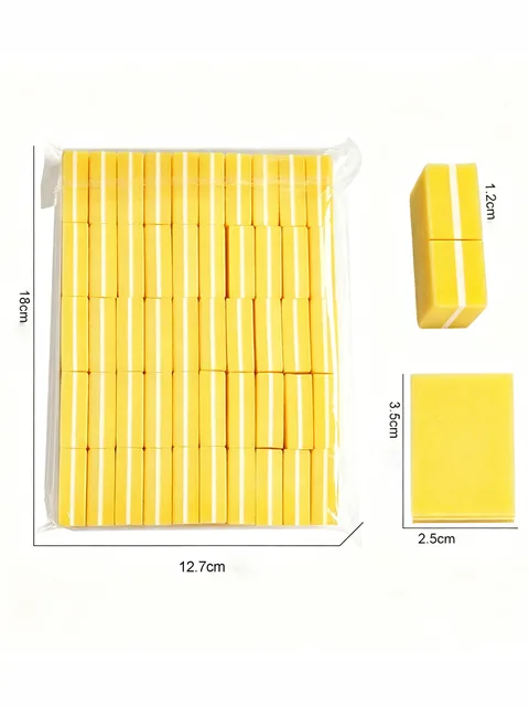 Dimension card marking the buffer block's 3.5 cm, 2.5 cm and 1.2 cm and the 18 cm by 12.7 cm pack