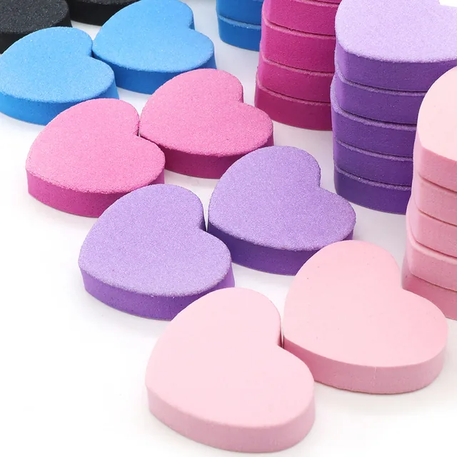 Heart-shaped blocks in blue, pink and purple grouped in rows