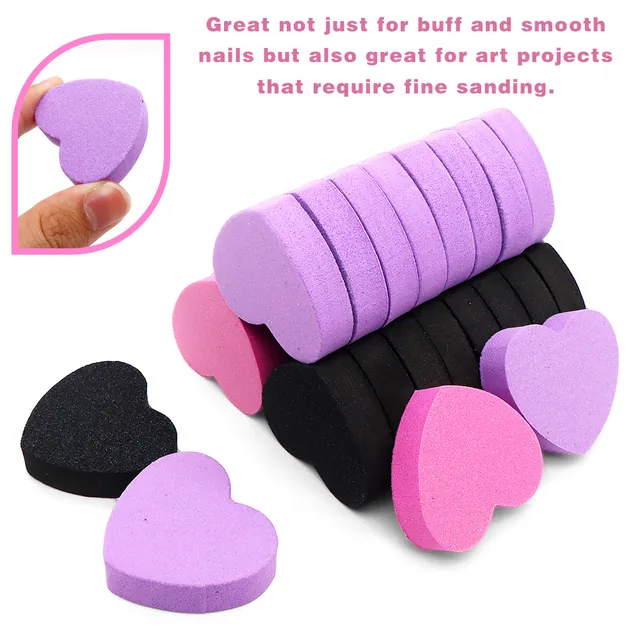 Heart-shaped blocks stacked, with a caption noting they also suit art projects that need fine sanding