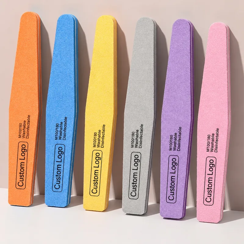 Washable 100/180 nail file in six catalogue colours with printed logo badges