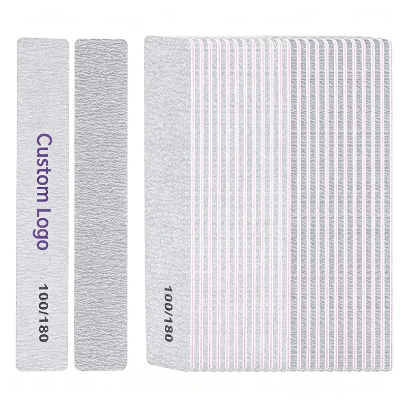 Professional square 100/180 nail file in grey on an EVA and sandpaper body