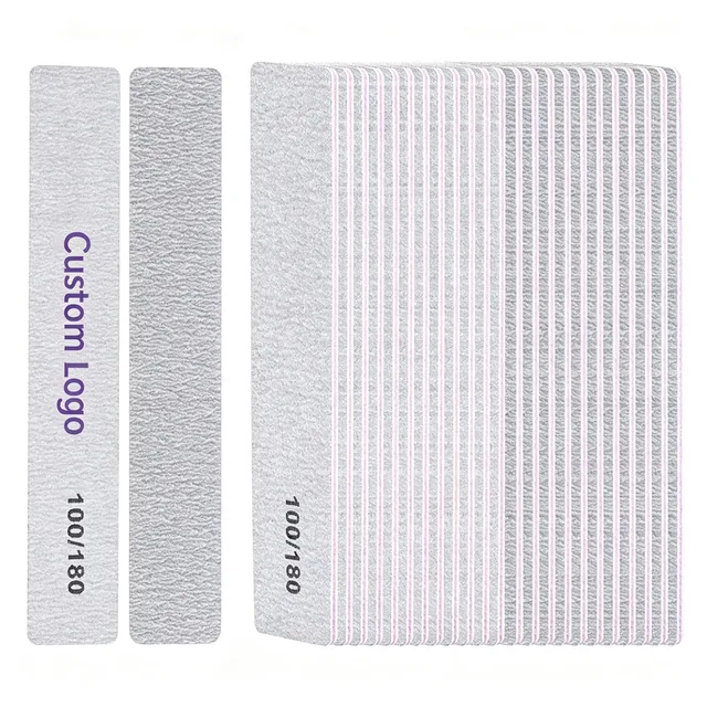 Professional square 100/180 nail file in grey on an EVA and sandpaper body