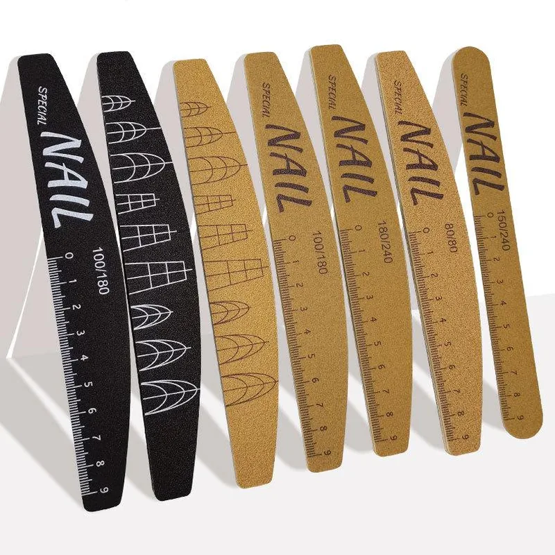 Washable polishing nail file in black and dark yellow with a printed scale ruler