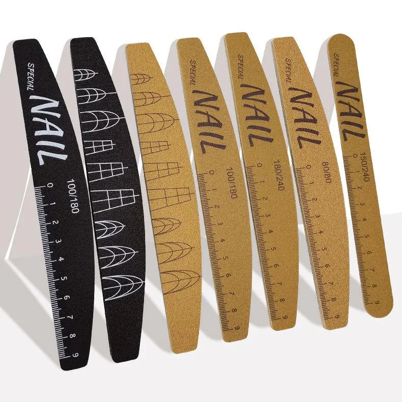Washable polishing nail file in black and dark yellow with a printed scale ruler
