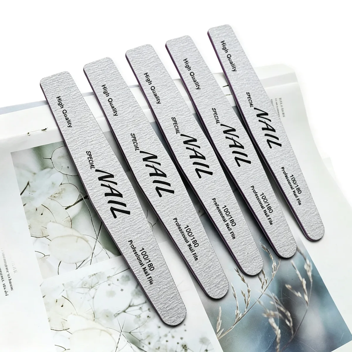 Professional double-sided 100/180 nail file in grey with printed branding