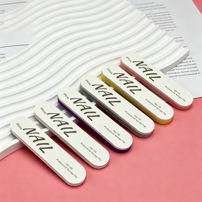 Mini straight 2-in-1 nail file in six catalogue colours with printed grit marking