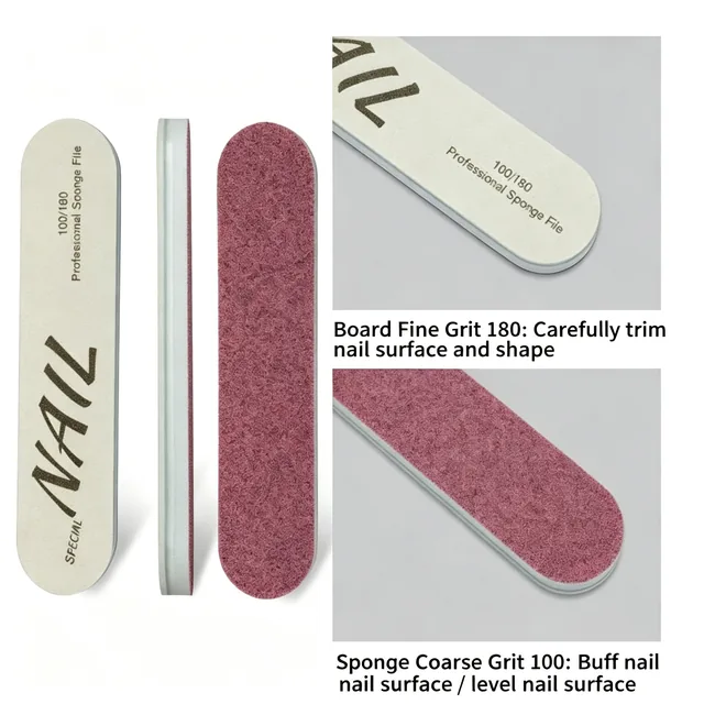 Both faces of the mini nail file compared — fine 180 board and coarse 100 sponge