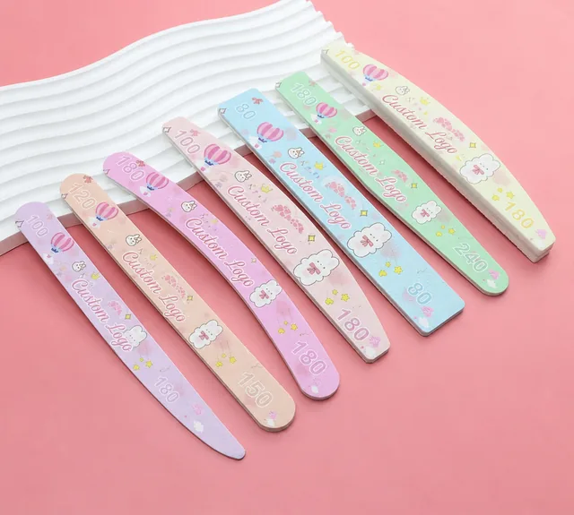 Double-sided nail file with a colourful cartoon print in a pastel range