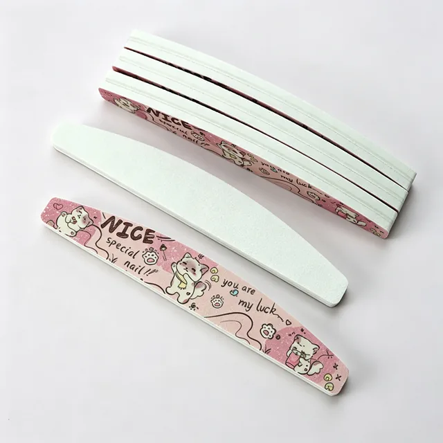 Eight cartoon cat print nail files showing the printed faces and white backs
