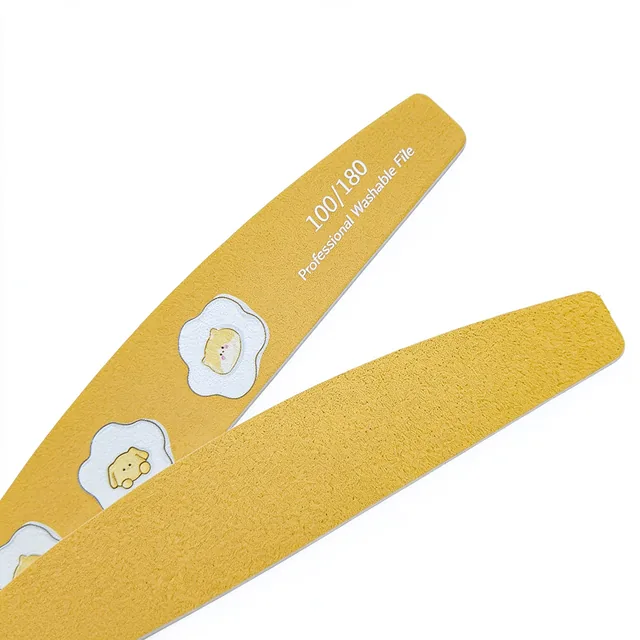 Printed design and plain abrasive face of the yellow egg-flower nail file