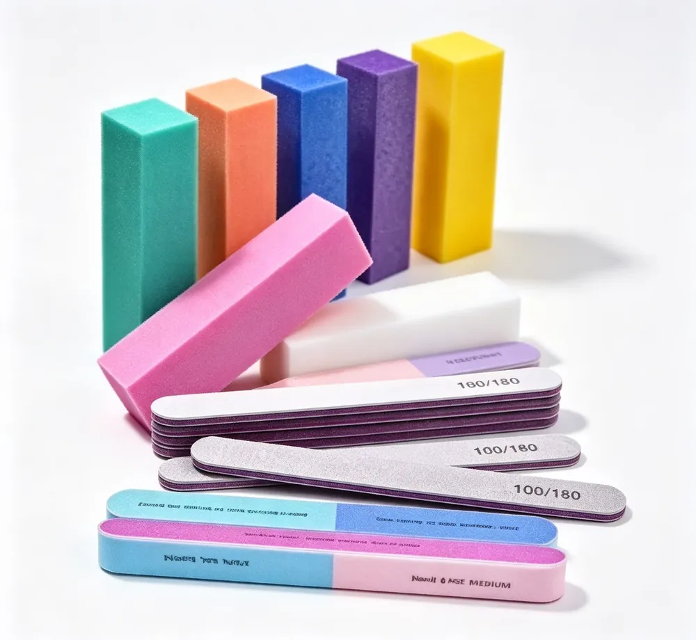 Buffer blocks and emery nail files in the grit and colour range we produce for private-label orders