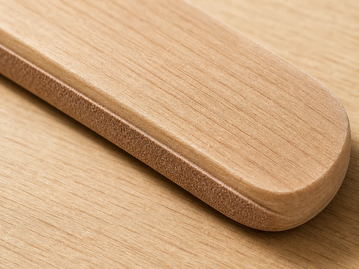 A wooden core file body with abrasive on the face