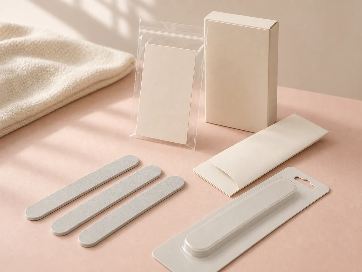 Nail files with polybag, paper sleeve, blister card and retail box