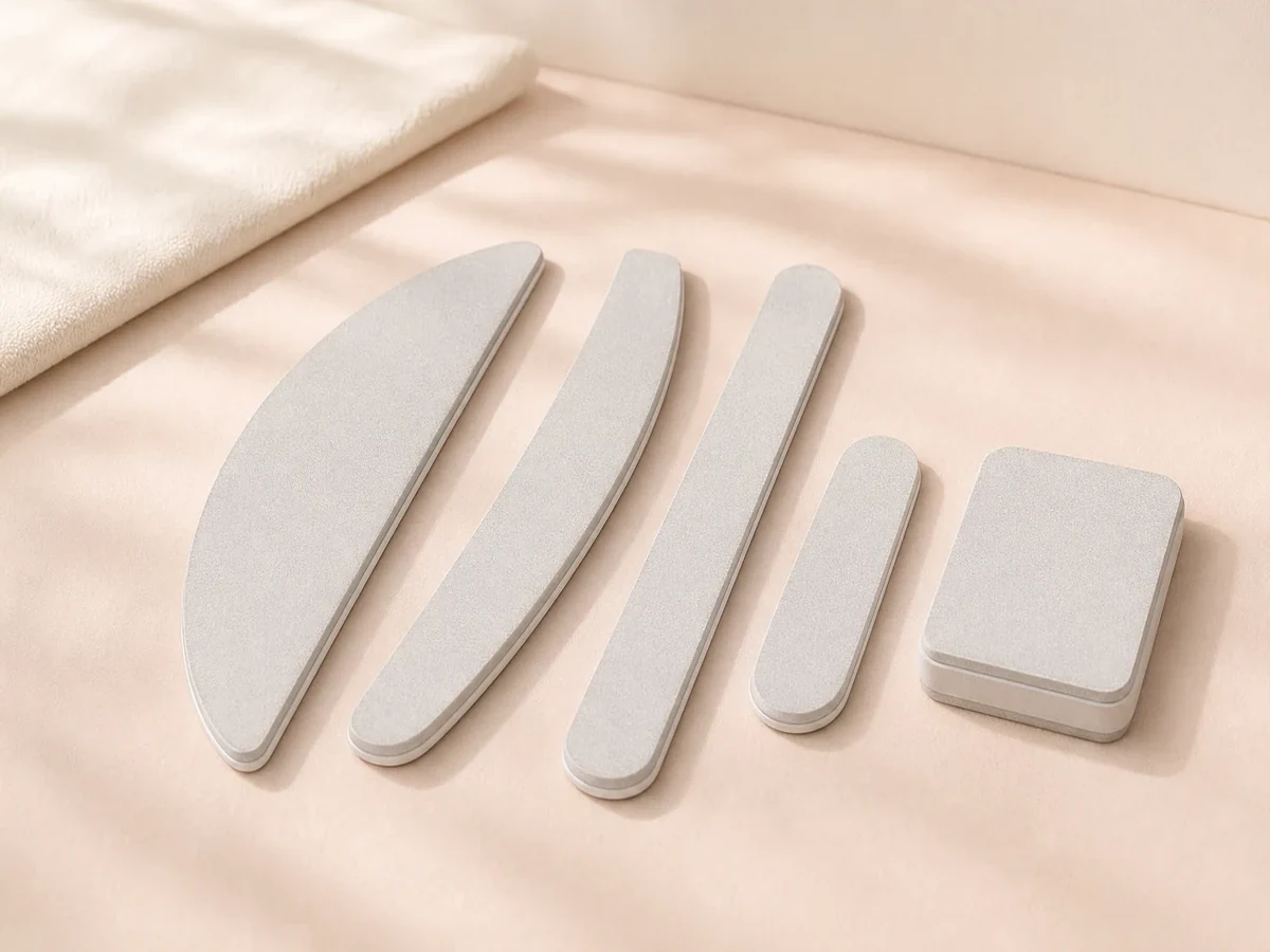 Nail file shapes and lengths laid out together